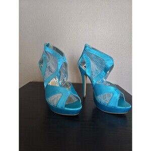 Tony Bowls blue satin high heel open toe pumps women's size 7